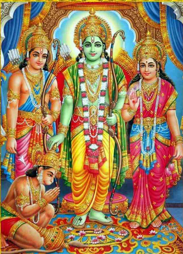 Illustration traditionnelle de Rama, Sita, Lakshmana et Hanuman
